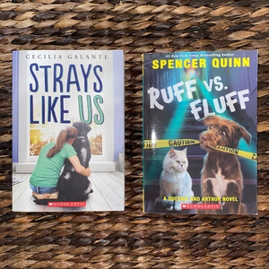 2 paperback novels for young readers Ruff vs Fluff‎ & Strays Like Us
